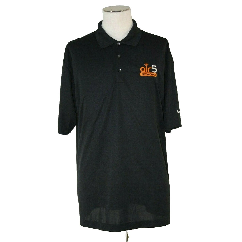 Nike Polo Shirt Men XL Black Golf Dri-FIT Embroidered Air5 Logo ShortSleeve